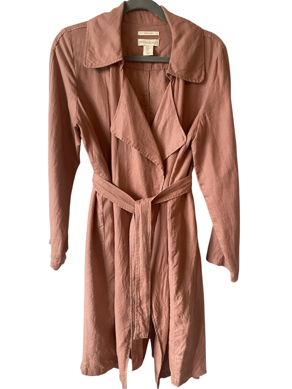 Cynthia Rowley Linen Trench Coat Women M Dusty Rose Pink Belted Quiet Luxury